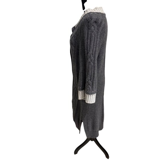 Claudia Nichole Gray Button Chunky Cable Knit Cardigan Sweater L 100% Cashmere - Picture 3 of 10